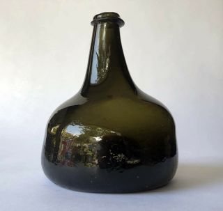 1st Class - English Black Glass Onion / Early Mallet Wine Bottle,  1710 - 1720