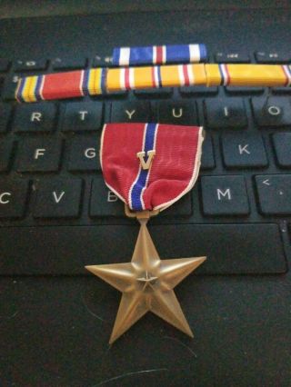 Ww2 Bronze Star W/combat " V ",  Ribbon Rack With Dfc Ribbon - - - See Store /