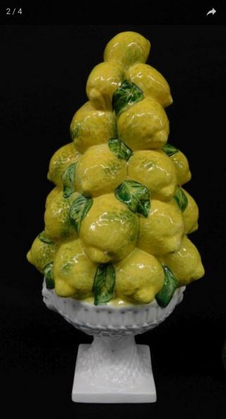 Vintage Italian Majolica Lemon Tree Topiary Centerpiece Ceramic Large 16” Tall
