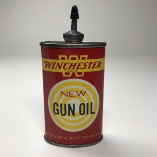 Vintage Winchester Gun Oil Lead Top 3 Fl.  Oz.  Tin / Can Oval Handy Oiler