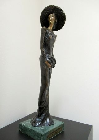 Lady With Flowers 19 " Art Deco Bronze Statue Chiparus Marble Base