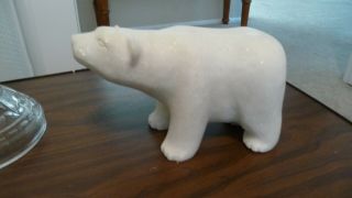 Vintage White Star Marble Hand Carved Crystalline Polar Bear Large 8 " Long Heavy