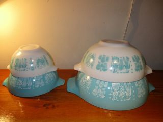 Vintage Set 4 Pyrex Amish Butterprint Cinderella Mixing Bowls 441 442 443 444