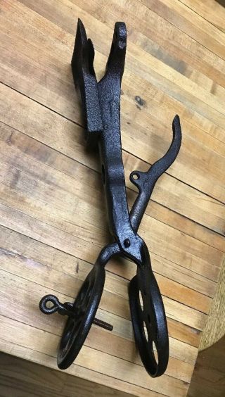 Antique Vintage Industrial Cast Iron Clamp Tongs Ob 10