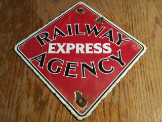 1960s Vintage Railway Express Agency Porcelain Sign Railroad Train Old Station