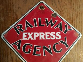1960s Vintage Railway Express Agency Porcelain Sign Railroad Train Old Station 2