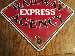 1960s Vintage Railway Express Agency Porcelain Sign Railroad Train Old Station 3