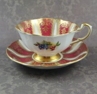 Vintage Paragon Red,  White And Gold Gilt Fruit Harvest Bone China Tea Cup