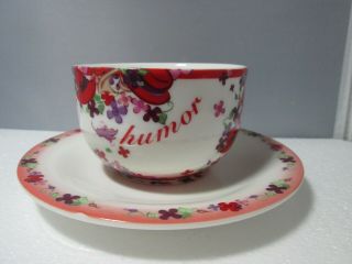 Red Hat Society Cup And Saucer - Pink Chintz