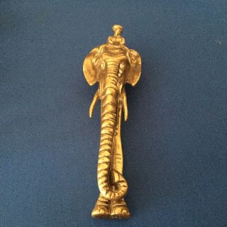 Vintage 6.  5 " Solid Brass Mahout Trainer Keeper Riding An Elephant Door Knocker