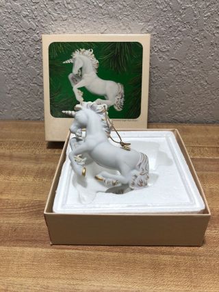 Hallmark Unicorn Boxed Fine Hand Painted Porcelain Ornament 1983