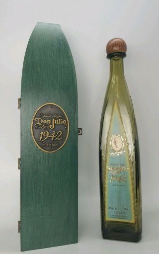 Unique Limited Edition 1942 Don Julio Empty Agave Leaf Shaped Bottle Wooden Case