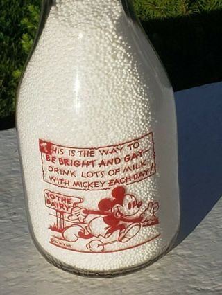 Extremely Rare Mickey Mouse Quart Disney Milk Bottle From Ligonier,  Pa
