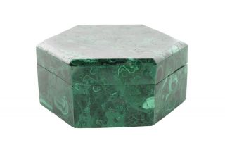 Malachite Hexagonal 6 " Carved Box
