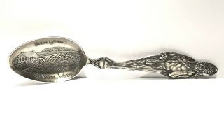 Sterling Silver Souvenir Spoon Indian Chief Upper Falls Spokane Washington 5”