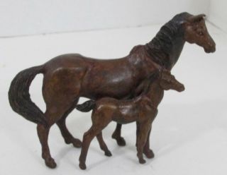 Vintage Solid Bronze Horse Pair Mare Foal Sculpture Statue Figurine Numbered