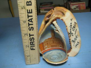 Ww Ii Vet Souvenir From Bari,  Italy,  1945.  Hand Painted Tower In Cut Seashell