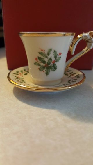 Lenox Holiday Cup And Saucer Christmas Ornament - Holly Berry