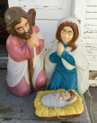 Vintage General Foam Plastic Blow Mold Lighted Nativity Scene Mary Joseph Jesus