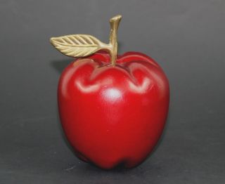 Dark Red Wood Apple Brass Stem 4.  5 " High Teachers Gift Paper Weight