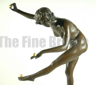 Signed Cl.  Jr.  Colinet,  Bronze Art Deco Dancer W/ Ball Sculpture