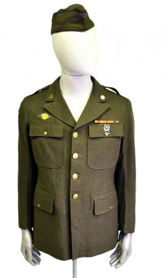 Vintage World War Ii Us Army Air Corps Uniform Jacket Wwii W/ Beret Ribbons Pins