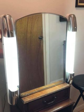 Vtg Mid Century Recessed Wall Lighted Chrome Bathroom Medicine Cabinet Mirror
