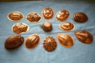 12 Swedish Tinned Copper Baking Cookie Forms Molds Kitchen Christmas 1950 - 60s