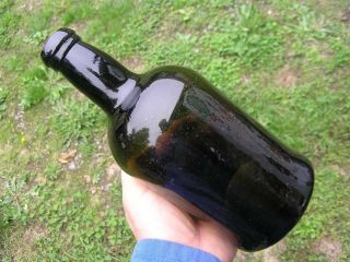 Black Glass Squat Cylinder English Wine Bottle Vgc Freeblown Sand Pontil