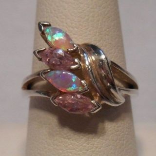 Estate Pink Tourmaline & Pink Opal 925 Sterling Silver Ring Size 8