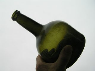 English Long Neck Black Glass Mallet Wine Bottle Vgc Freeblown Sand Pontil