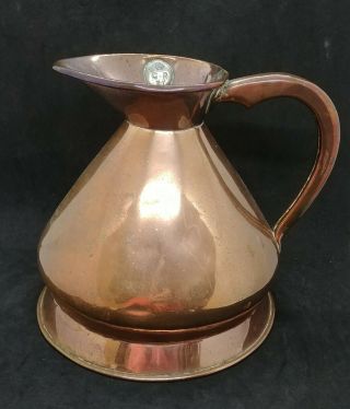 Vintage English Copper Half Gallon Harvest Jug Pitcher Hand Crafted With Stopper