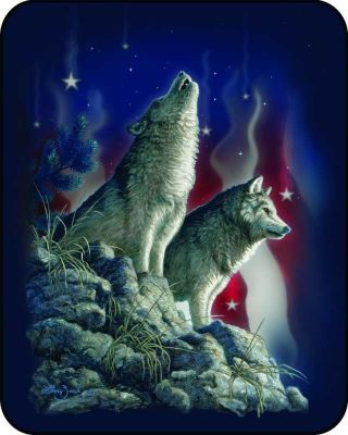 Patriotic Wolves Wolf USA Flag Howl Moon Queen Size Faux Fur Mink Blanket 2