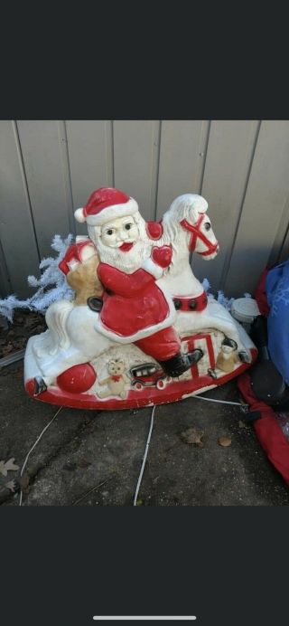 Vtg " Union " Santa Claus On Rocking Horse Lighted Christmas Blow Mold - 30 " Tall