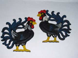 Vintage Cast Iron Farm Rooster Chicken Wall Plaques