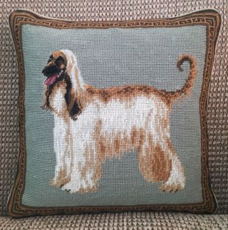 Afghan Hound Dog 100 Wool Petite Needlepoint Handmade Pillow 14 " Square