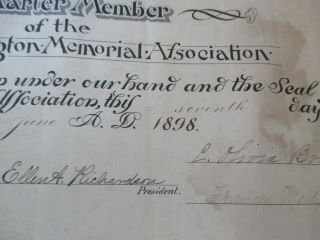 George Washington Memorial Association membership 1898 charter member certificat 2