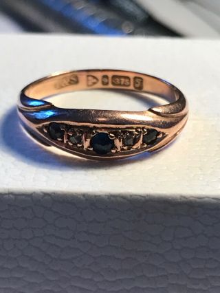 Antique 9ct Rose Gold Sapphire & Diamond Ring Full Hallmark Size N