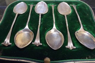 Boxed Set Of 6 Sterling Silver Victorian Twist Preserve Spoons London 1899