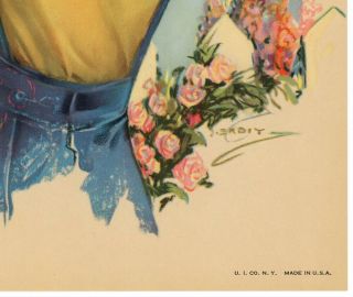 Vintage 1940s Winsome Good Girl Art Pin - Up Print Darling Springtime Flower Girl 3