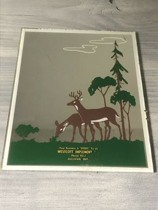 Vintage John Deere Dealer Advertising Mirror Westcott Implement Deer Graphics