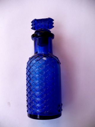 Cobalt Blue Quilted Poison With Stopper 3 7/8 Tall