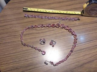 Sherman Pink Bracelet & Earrings,  17 Inch Necklace