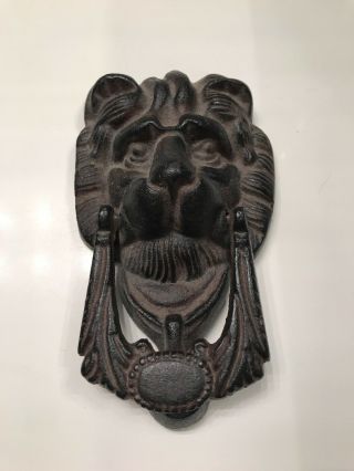Large Cast Metal Antique Style Rustic Lion Head Door Knocker Brown Finish