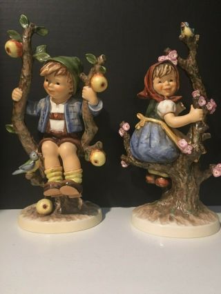 Hummel Apple Tree Girl And Boy 141/v & 142/v Goebel Figurines Tmk6 -