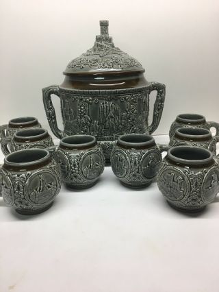 Vintage Marzi & Remy German Castles Punch Soup Bowl Tureen & 8 Cups