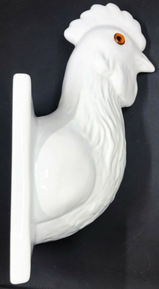 Vintage Ceramic Rooster Wall Hook Hanger For Country Kitchens White Gold Eyes