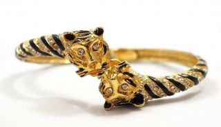 Vintage Designer Hattie Carnegie Gold Tone Black Enamel Tiger Fashion Bracelet
