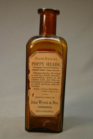 Early John Wyeth Poppy Heads Antique Quack Patent Medicine Bottle Paper Lables