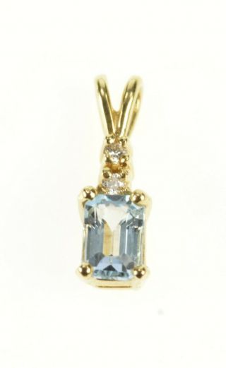 14k Emerald Cut Blue Topaz Diamond Accent Pendant Yellow Gold 07